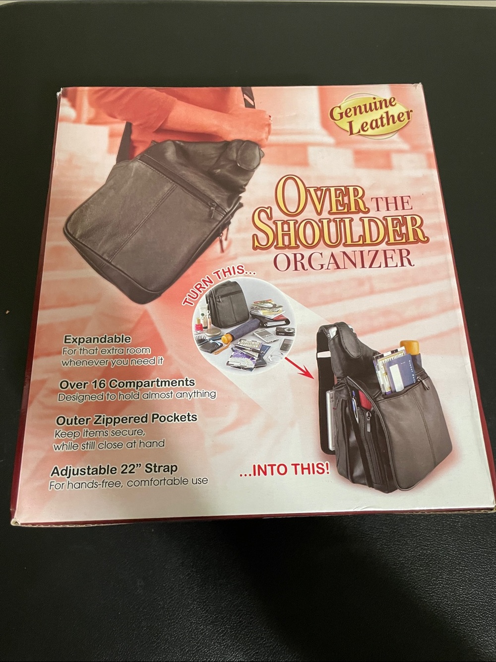 New In Box Buxton Black Over-the-Shoulder Organizer Bag